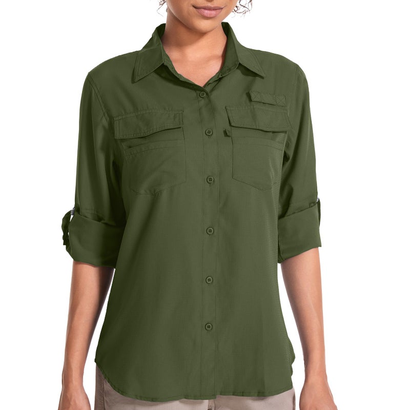 Toomett Women safari shirts Sun Protect Lightweight Long Sleeve Travel Hiking Kayak Cruise Outdoor Cool Shirts,F5026,Army Green,L - Image 1